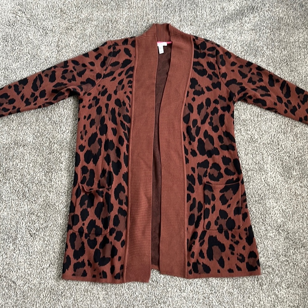 Isaac Mizrahi Live! Open Front Leopard Print Cardigan SIZE M